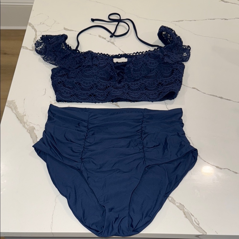 Navy Blue Lace Bikini Set